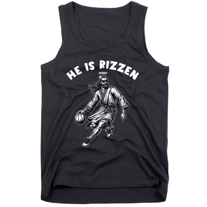 He Is Rizzen Jesus Playing Basketball Funny Easter Day Tank Top