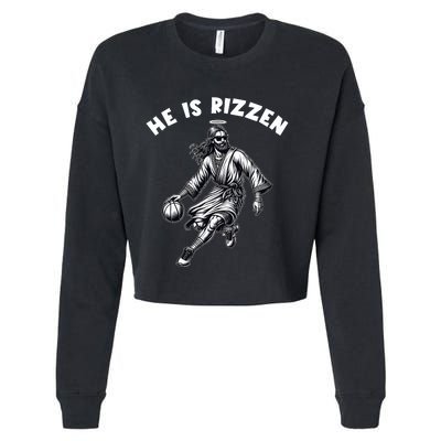 He Is Rizzen Jesus Playing Basketball Funny Easter Day Cropped Pullover Crew