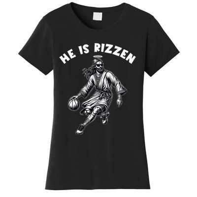 He Is Rizzen Jesus Playing Basketball Funny Easter Day Women's T-Shirt