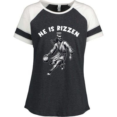 He Is Rizzen Jesus Playing Basketball Funny Easter Day Enza Ladies Jersey Colorblock Tee