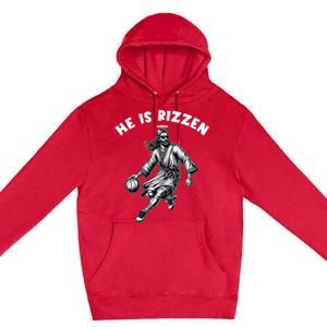 He Is Rizzen Jesus Playing Basketball Funny Easter Day Premium Pullover Hoodie