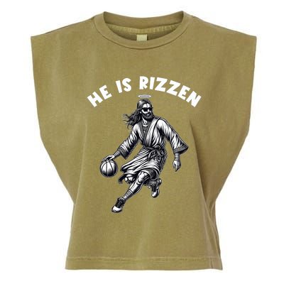 He Is Rizzen Jesus Playing Basketball Funny Easter Day Garment-Dyed Women's Muscle Tee