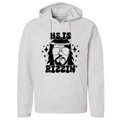 He Is Rizzin Funny Easter Day Retro Christian Religious Performance Fleece Hoodie