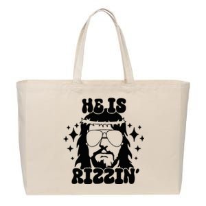 He Is Rizzin Funny Easter Day Retro Christian Religious Cotton Canvas Jumbo Tote