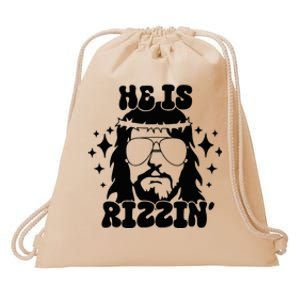 He Is Rizzin Funny Easter Day Retro Christian Religious Drawstring Bag