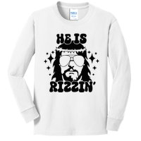 He Is Rizzin Funny Easter Day Retro Christian Religious Kids Long Sleeve Shirt