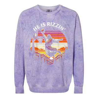 He Is Rizzin Jesus Basketball Easter Christian Colorblast Crewneck Sweatshirt