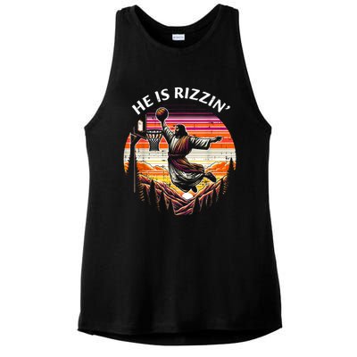 He Is Rizzin Jesus Basketball Easter Christian Ladies PosiCharge Tri-Blend Wicking Tank