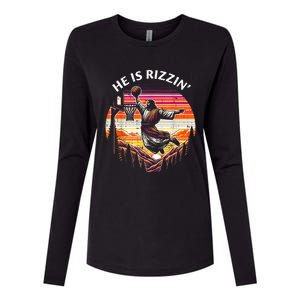 He Is Rizzin Jesus Basketball Easter Christian Womens Cotton Relaxed Long Sleeve T-Shirt