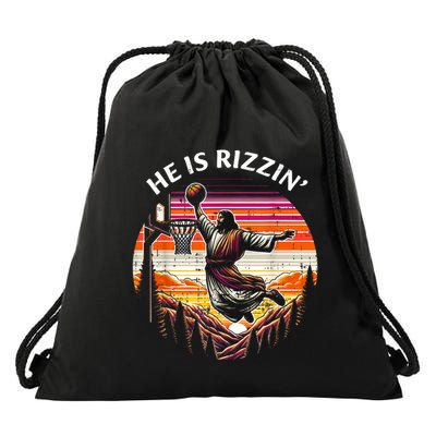 He Is Rizzin Jesus Basketball Easter Christian Drawstring Bag