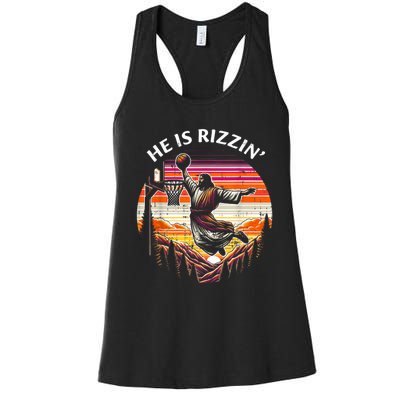 He Is Rizzin Jesus Basketball Easter Christian Women's Racerback Tank