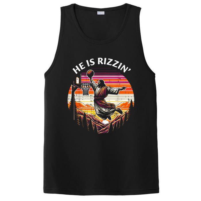 He Is Rizzin Jesus Basketball Easter Christian PosiCharge Competitor Tank