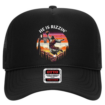 He Is Rizzin Jesus Basketball Easter Christian Trucker Hat