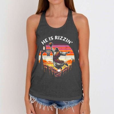 He Is Rizzin Jesus Basketball Easter Christian Women's Knotted Racerback Tank