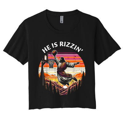 He Is Rizzin Jesus Basketball Easter Christian Women's Crop Top Tee