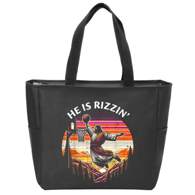 He Is Rizzin Jesus Basketball Easter Christian Zip Tote Bag