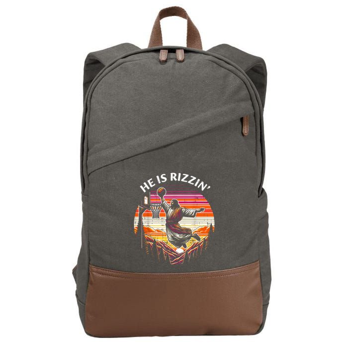 He Is Rizzin Jesus Basketball Easter Christian Cotton Canvas Backpack