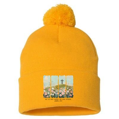 He Is Risen Christian Wildflower Happy Easter Pom Pom 12in Knit Beanie