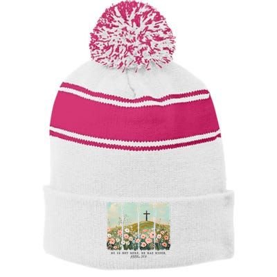 He Is Risen Christian Wildflower Happy Easter Stripe Pom Pom Beanie