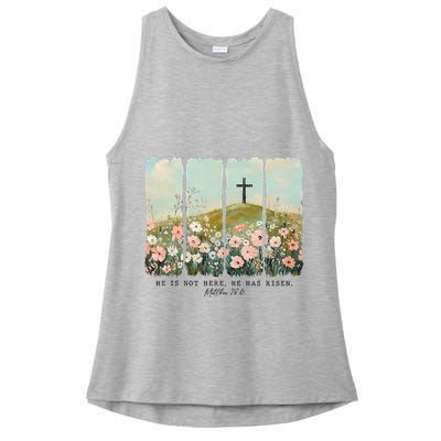 He Is Risen Christian Wildflower Happy Easter Ladies PosiCharge Tri-Blend Wicking Tank