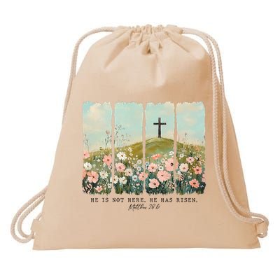 He Is Risen Christian Wildflower Happy Easter Drawstring Bag
