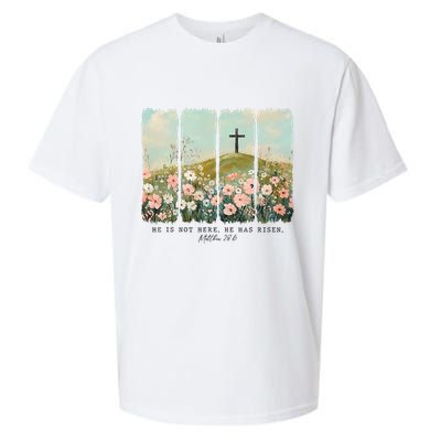 He Is Risen Christian Wildflower Happy Easter Sueded Cloud Jersey T-Shirt