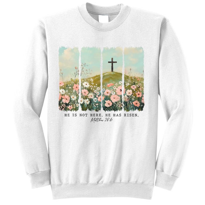 He Is Risen Christian Wildflower Happy Easter Sweatshirt