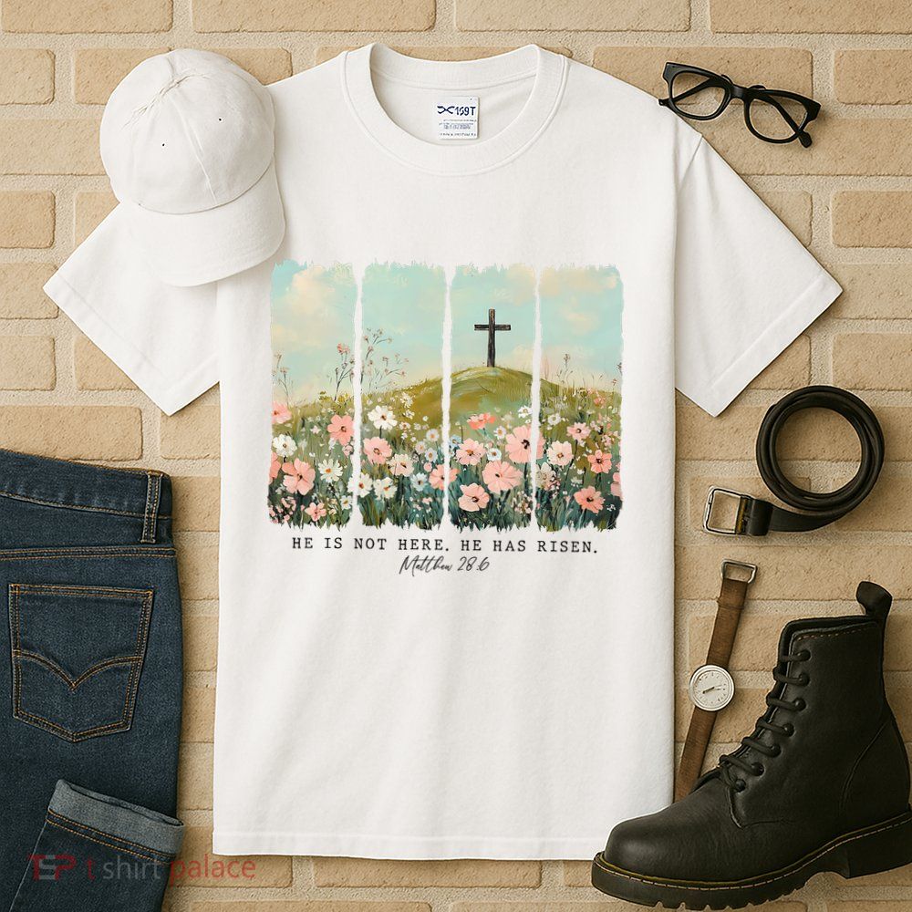 He Is Risen Christian Wildflower Happy Easter Tall T-Shirt