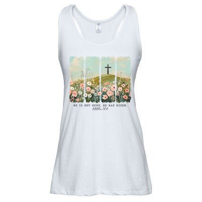 He Is Risen Christian Wildflower Happy Easter Ladies Essential Flowy Tank
