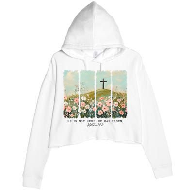 He Is Risen Christian Wildflower Happy Easter Crop Fleece Hoodie
