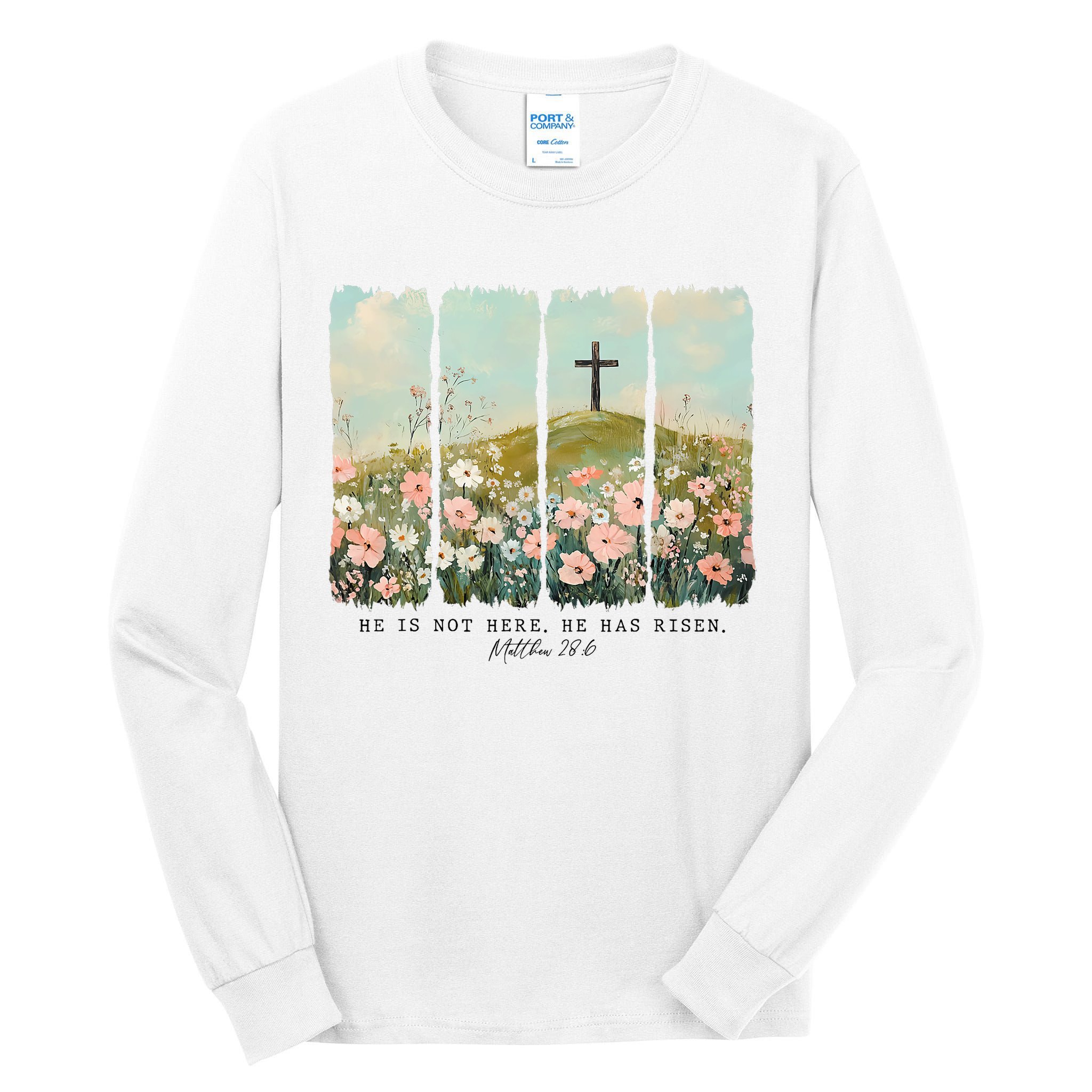 He Is Risen Christian Wildflower Happy Easter Tall Long Sleeve T-Shirt