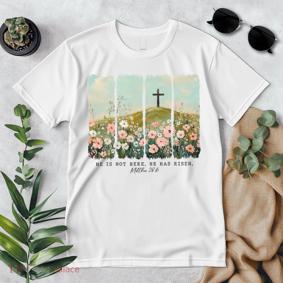 He Is Risen Christian Wildflower Happy Easter Premium T-Shirt