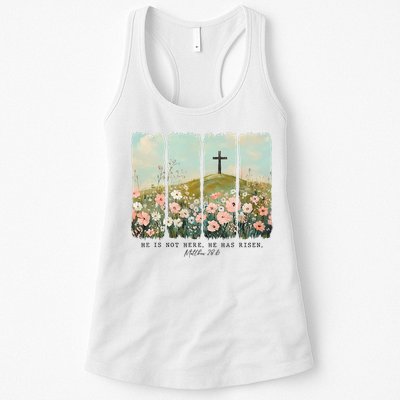 He Is Risen Christian Wildflower Happy Easter Womens Tank Top
