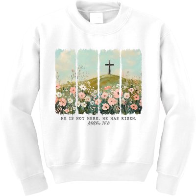 He Is Risen Christian Wildflower Happy Easter Kids Sweatshirt