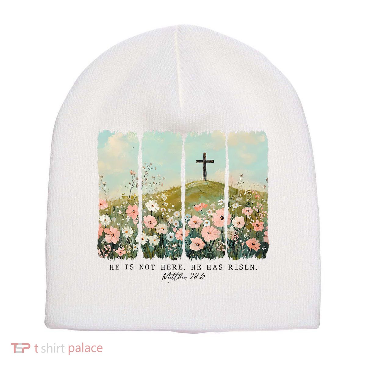 He Is Risen Christian Wildflower Happy Easter Short Acrylic Beanie