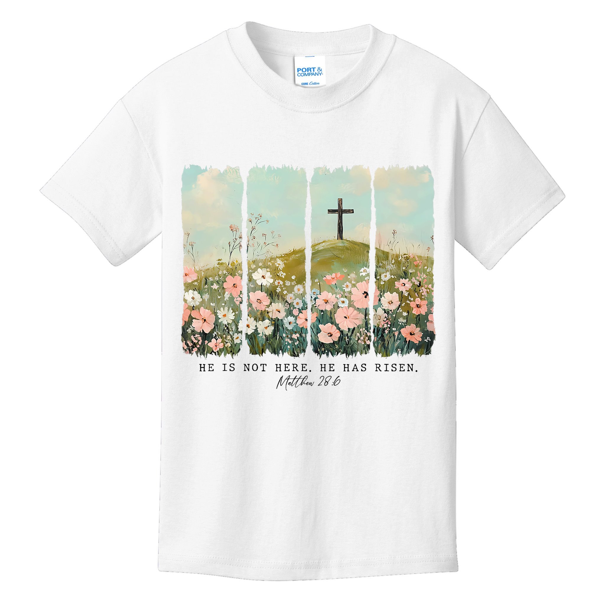 He Is Risen Christian Wildflower Happy Easter Kids T-Shirt