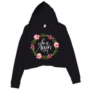 He Is Risen Jesus Christian Happy Easter Floral Wreath Gift Crop Fleece Hoodie