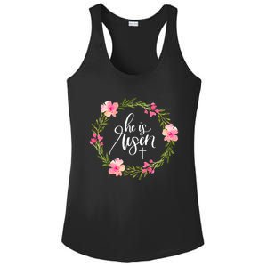 He Is Risen Jesus Christian Happy Easter Floral Wreath Gift Ladies PosiCharge Competitor Racerback Tank