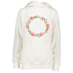 He Is Risen Jesus Christian Happy Easter Floral Wreath Gift Womens Funnel Neck Pullover Hood