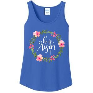 He Is Risen Jesus Christian Happy Easter Floral Wreath Gift Ladies Essential Tank