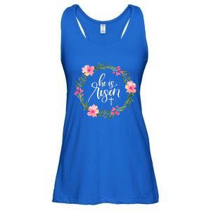 He Is Risen Jesus Christian Happy Easter Floral Wreath Gift Ladies Essential Flowy Tank