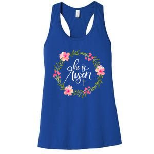 He Is Risen Jesus Christian Happy Easter Floral Wreath Gift Women's Racerback Tank