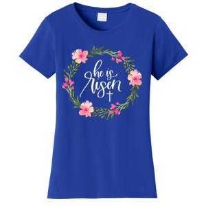 He Is Risen Jesus Christian Happy Easter Floral Wreath Gift Women's T-Shirt