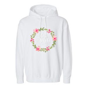 He Is Risen Jesus Christian Happy Easter Floral Wreath Gift Garment-Dyed Fleece Hoodie