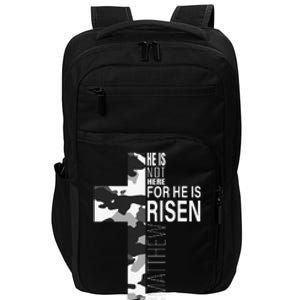 He Is Risen Christian Easter Bible Verse Camo Cross Graphic Impact Tech Backpack