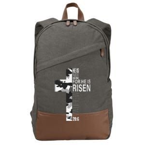 He Is Risen Christian Easter Bible Verse Camo Cross Graphic Cotton Canvas Backpack