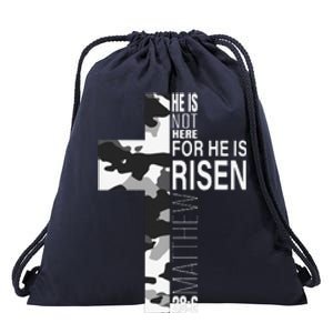 He Is Risen Christian Easter Bible Verse Camo Cross Graphic Drawstring Bag