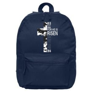 He Is Risen Christian Easter Bible Verse Camo Cross Graphic 16 in Basic Backpack