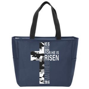 He Is Risen Christian Easter Bible Verse Camo Cross Graphic Zip Tote Bag