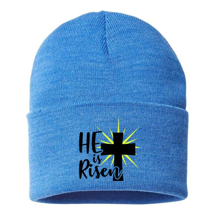 He Is Risen Jesus Christ Spiritual Bible Verse Easter Sunday Funny Gift Sustainable Knit Beanie